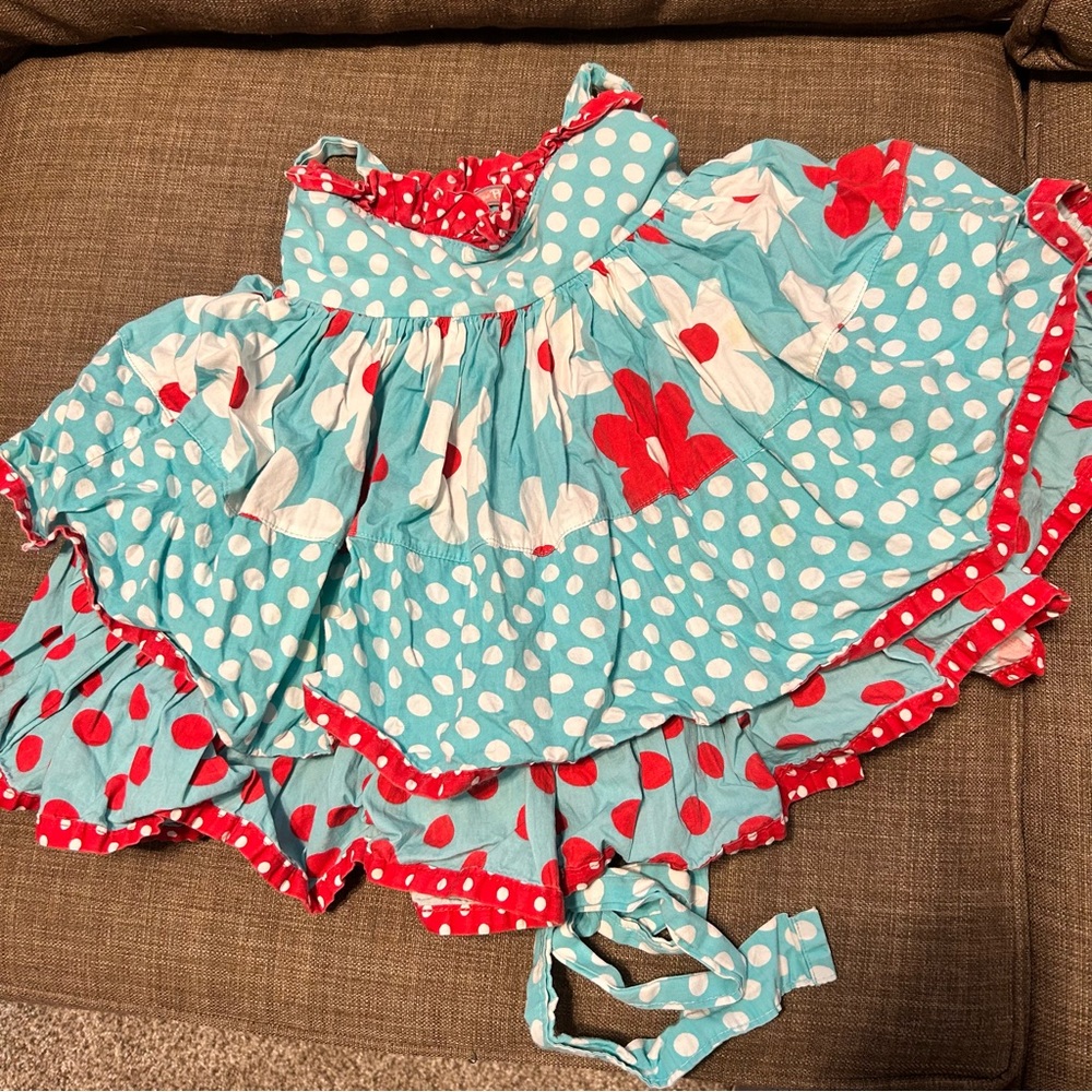 Jelly the Pug girls dress size 3T blue red white polka dot